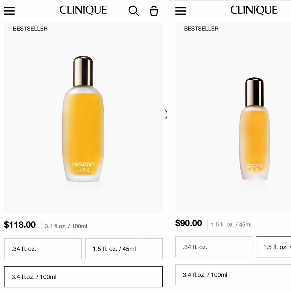 Clinique Aromatics Elixir Perfume - full size and travel